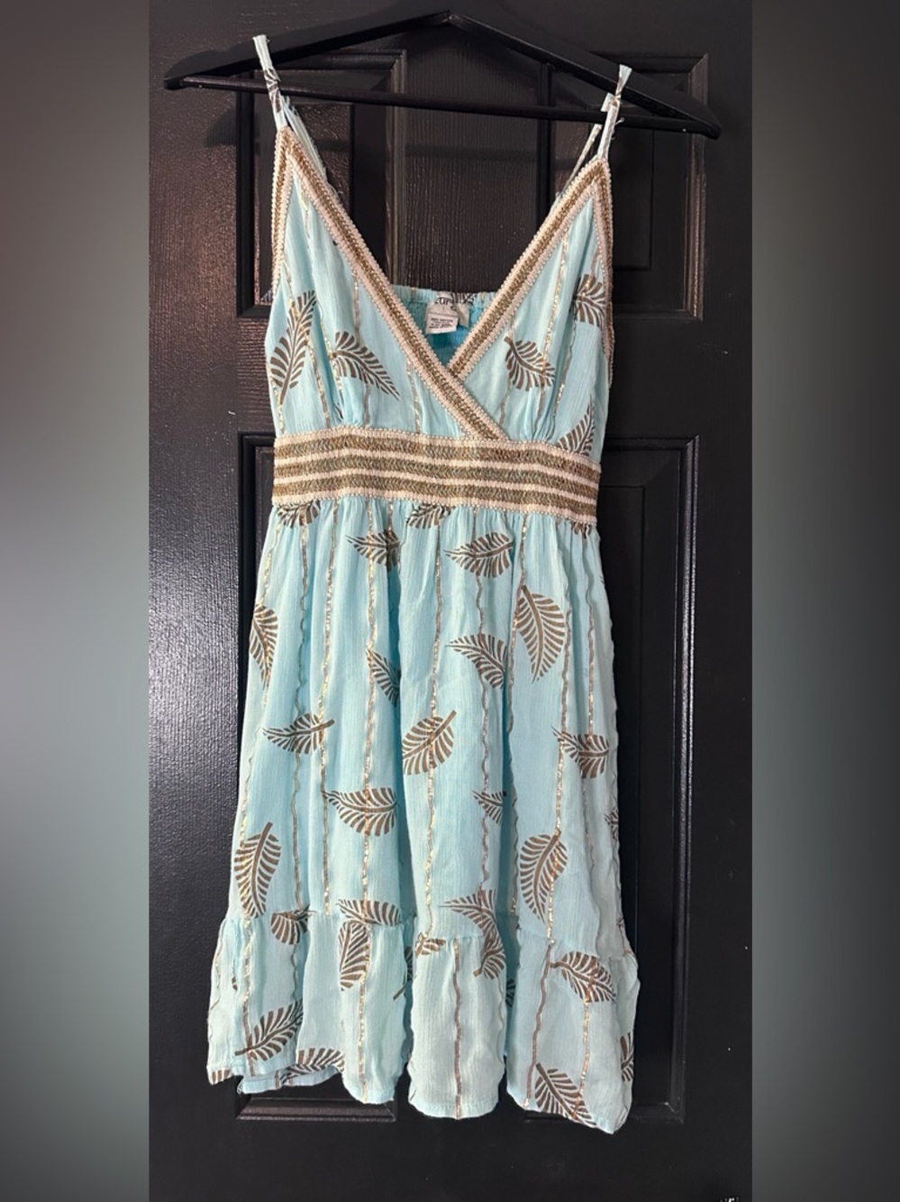 Zury Bohemian Aqua and Gold Festival Mini Dress, Freesize